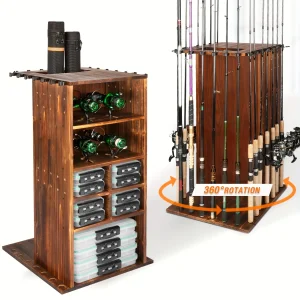 360° Rotating Fishing Rod Holder Rack, Holds Up to 10 Rods