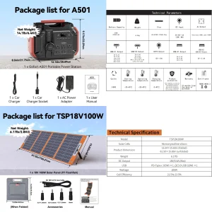 FF Flashfish A501 540Wh Portable Power Station with 100W Solar Panel Kit